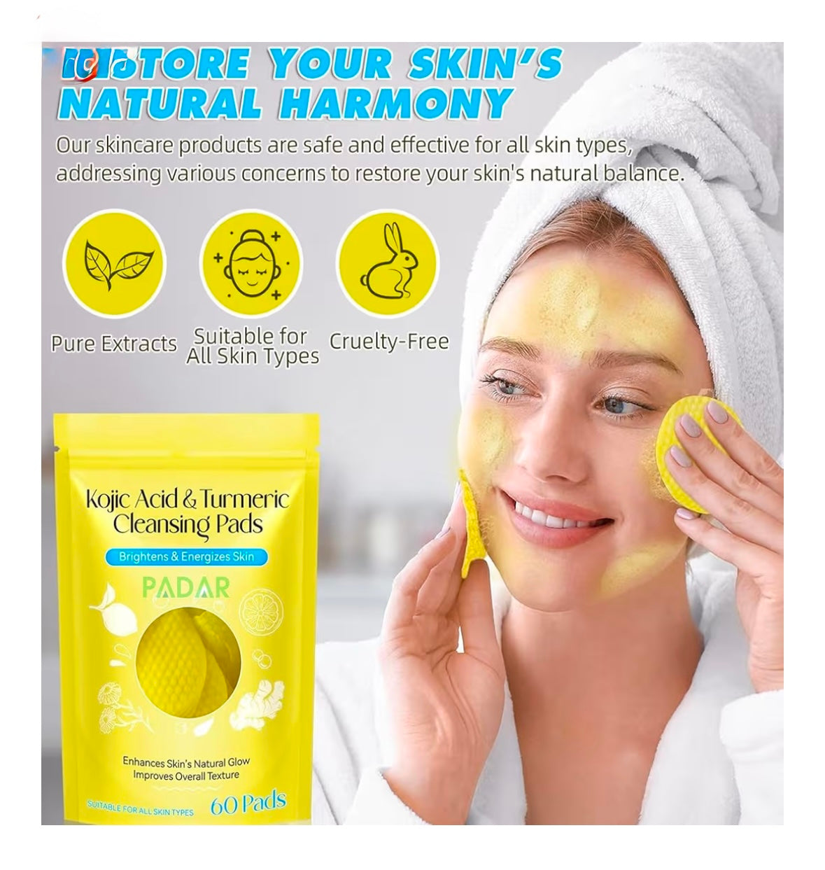 Kojic acid turmeric cleansing pads (pack of 60 pcs)