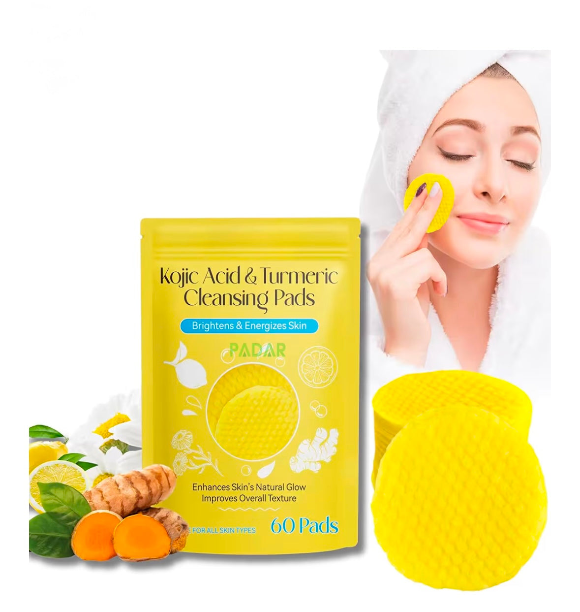 Kojic acid turmeric cleansing pads (pack of 60 pcs)